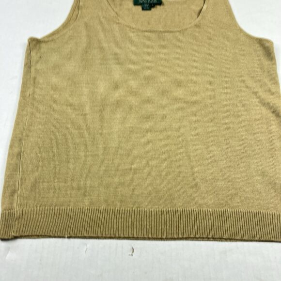 Lauren Ralph Lauren Womens Silk Sweater Tank Gold Knit Sleeveless Knit Top Large - Picture 2 of 9